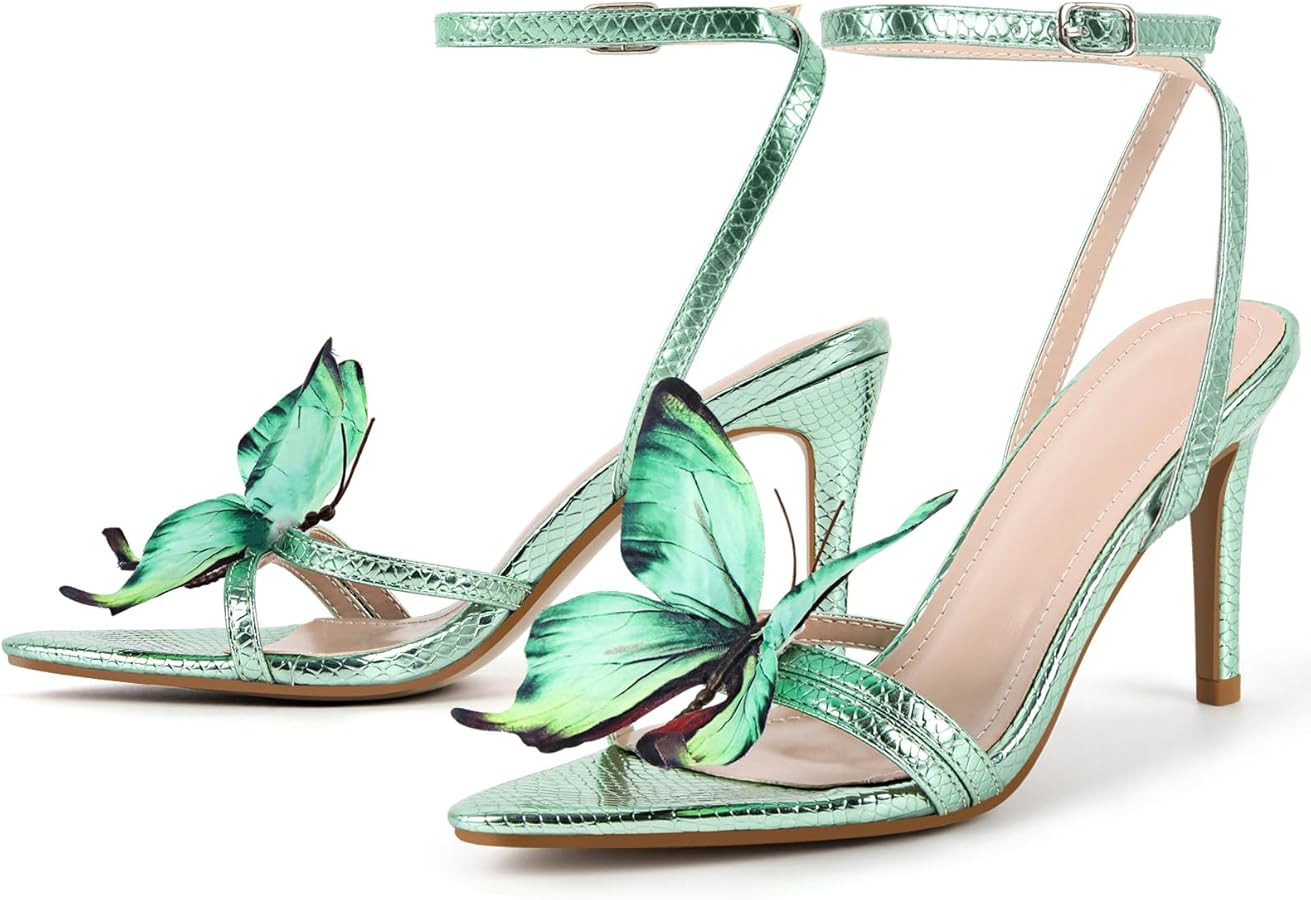 Butterfly Heels for Women Ankle Strap High Heels Pointed Toe | Amazon (US)