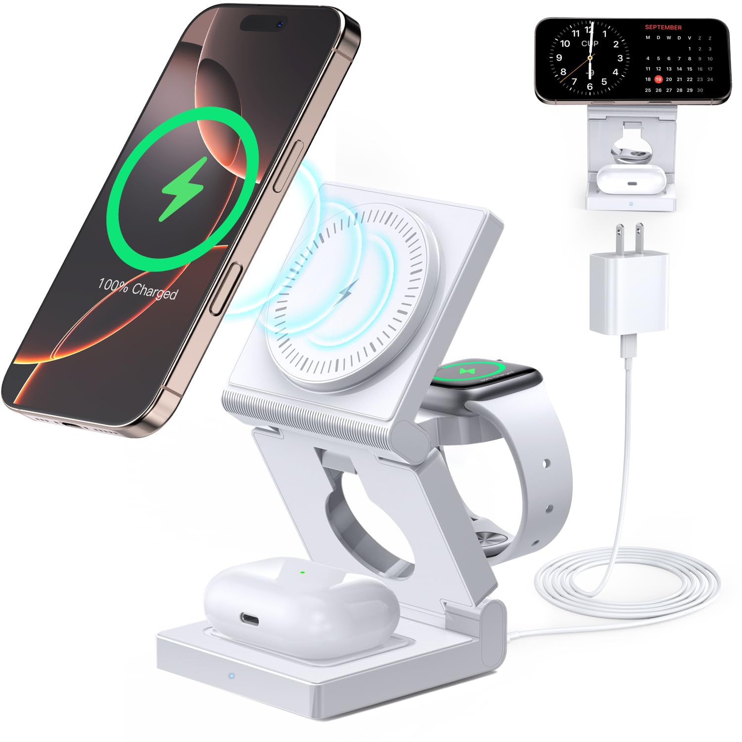 3 in 1 Wireless Charging Station for Apple Multple Devices - Foldable Magnetic Wireless Charger D... | Amazon (US)