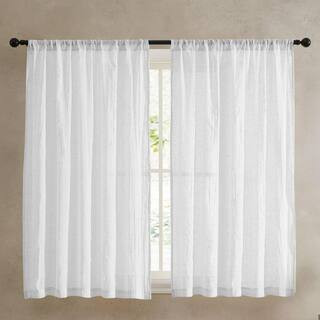 Charter Off-White Faux Linen Solid 50 in. W x 63 in. L Rod Pocket Sheer Curtain (Set of 2 Panels) | The Home Depot