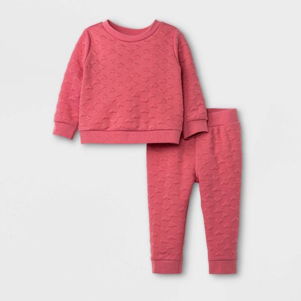 Baby Girls' 2pc Heart Quilted Tossed Top & Bottom Set - Cat & Jack™ Pink | Target