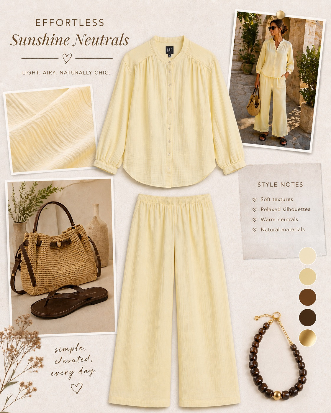 Soft sunshine tones, breezy textures, and effortless comfort 🌼✨ This buttery yellow gauze set feels like summer in an outfit. Paired with rich brown accessories and natural textures for an elevated look that’s perfect for brunch dates, vacation strolls, farmers markets, or a slow afternoon patio lunch.
-
buttery yellow outfit, yellow matching set, gauze lounge set, women’s summer matching set, Target fashion finds, midsize summer outfit, over 50 fashion, resort wear outfit, vacation style for women, breezy wide leg pants, casual chic outfit, woven straw bag, brown sandals outfit, lightweight summer clothing, patio brunch outfit, comfortable summer fashion, neutral summer style, women’s vacation wardrobe, relaxed fit clothing, midsize style inspiration. Summer sale
