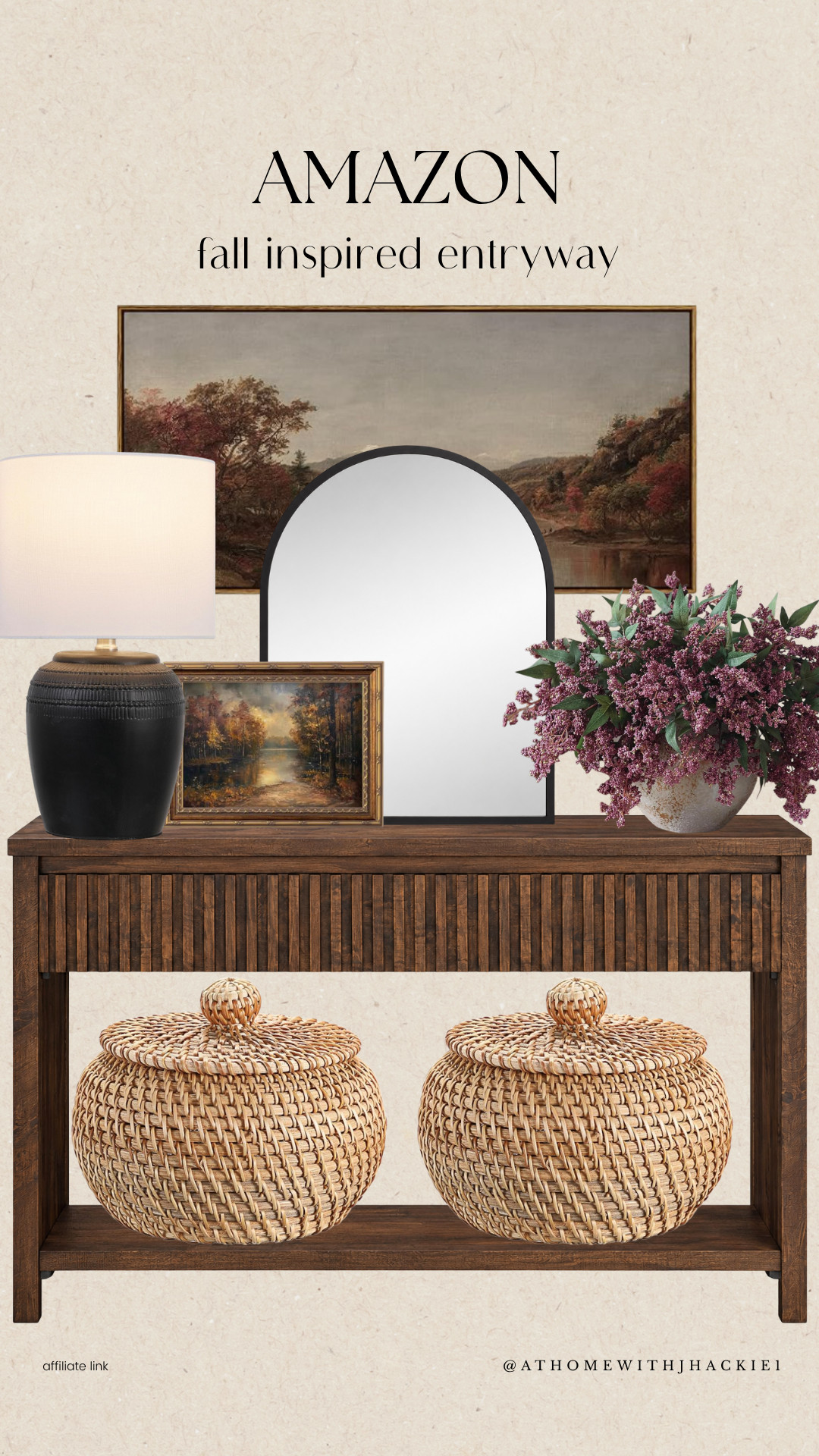 Amazon Fall Inspired Entryway, amazon home finds, amazon entryway decor, fall entryway decor, entryway styling, wood console table, arched mirror, table lamp, fall artwork, framed landscape art, purple faux florals, woven storage baskets, fall home decor, cozy entryway, console table styling, autumn decorating, neutral fall decor, traditional home decor, amazon decor finds

#LTKSeasonal #LTKHome