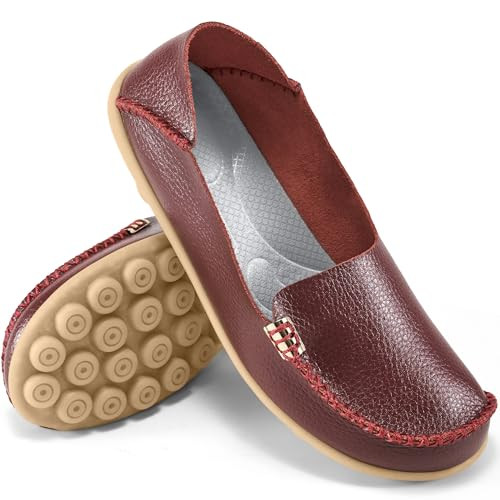 Ablanczoom Womens Loafers Flats Shoes: Comfort Round Toe Slip on Soft Moccasins Dressy Loafer for Driving Walking Wine Red | Amazon (US)
