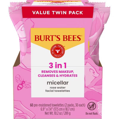 Burt's Bees Facial Cleansing Makeup Removing Towelettes - Rose - 2ct | Target
