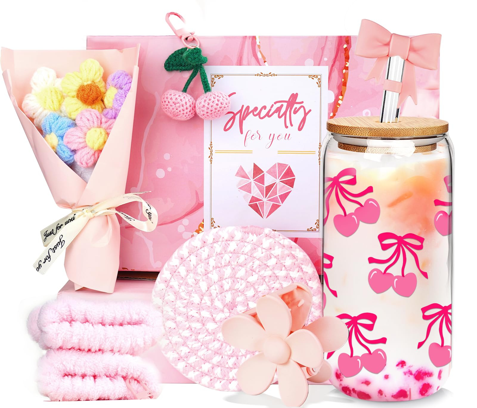 Coquette Bow Cups Cherries Cute Glass Cups, 18OZ Bow Tumbler Glass Cups with Lids and Straws, Cut... | Amazon (US)