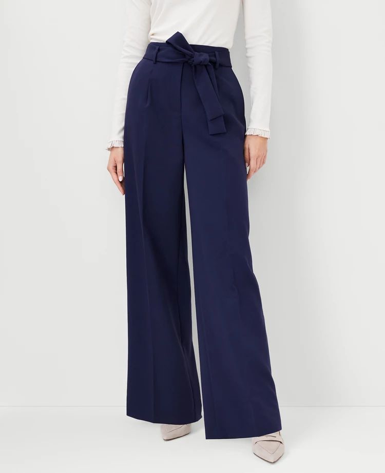The High Rise Tie Waist Wide Leg Pant in Soft Twill | Ann Taylor (US)