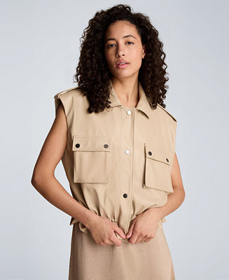 Kenneth Cole Women's Collared Sleeveless Drawcord Snap-Front Jacket - Macy's | Macy's