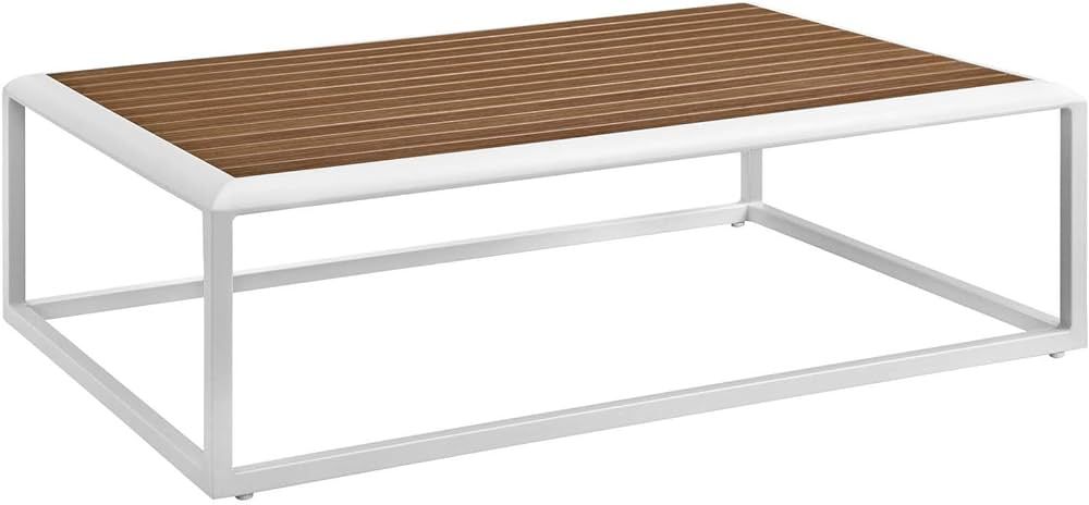 Modway Stance Outdoor Patio Contemporary Modern Wood Grain Aluminum Coffee Table In White Natural | Amazon (US)