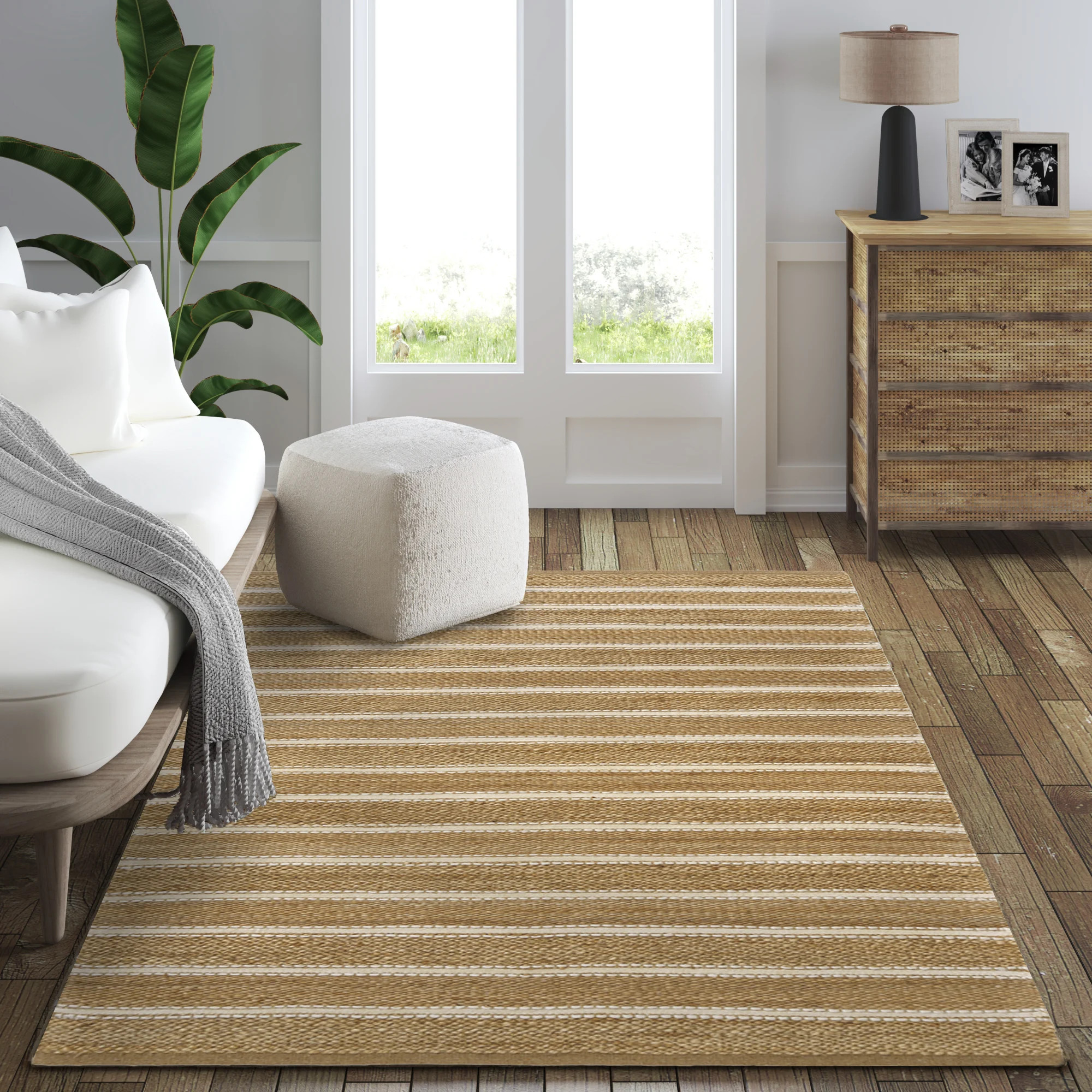 Maren Jude Ivory Jute/Cotton Handwoven Striped Area Rug | Rugs Direct