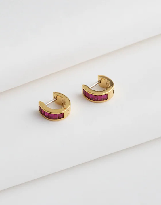 Demi-Fine Baguette Crystal Huggie Hoop Earrings | Madewell