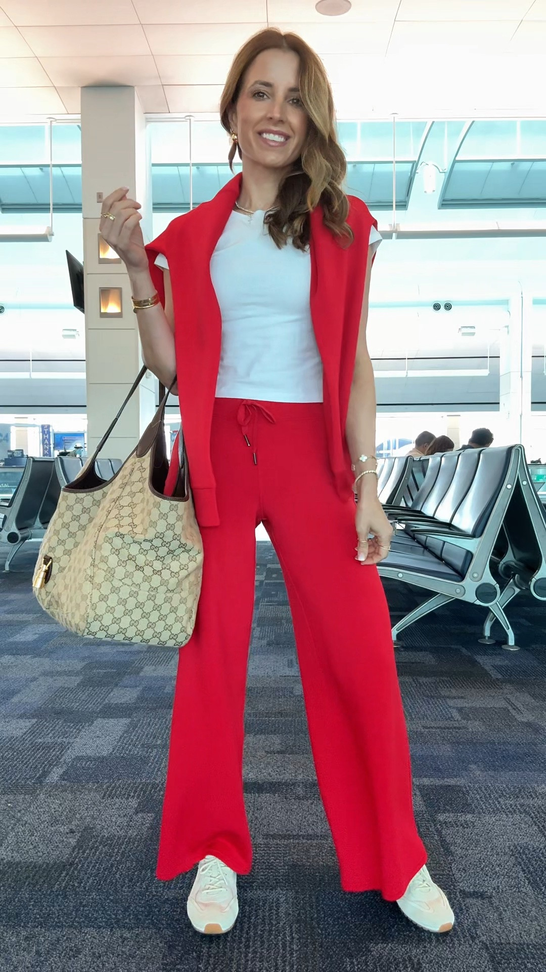 My travel essentials! My travel must-haves. Travel favorites. My travel outfit. Airport outfit. The best matching sets! Code LISAMARIEXSPANX on first time orders. Wearing XS petite in pants and XS in top. I went up half a size in cream sneakers. Gucci Mercato tote in size large.

#LTKootd #LTKgrwm #LTKTravel