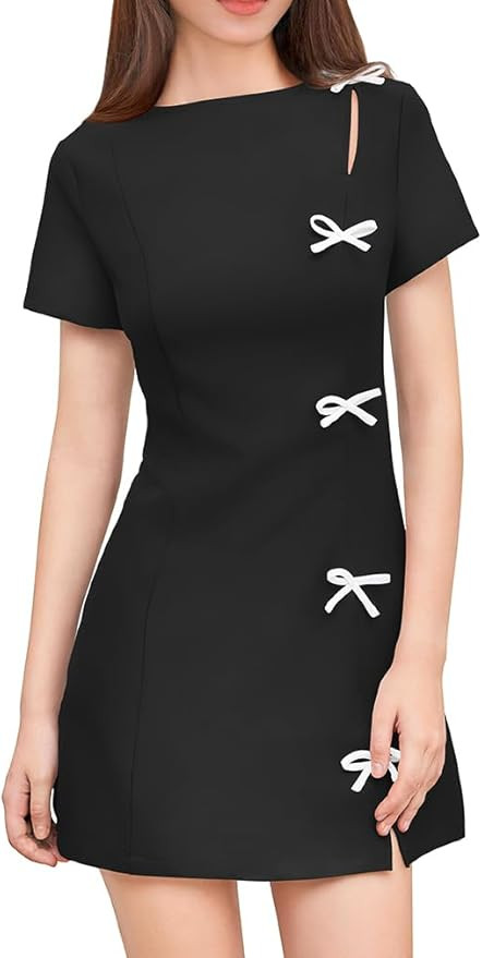 XXTAXN Women's Summer Boat Neck Short Sleeve Elegant Y2k A Line Mini Dress | Amazon (US)