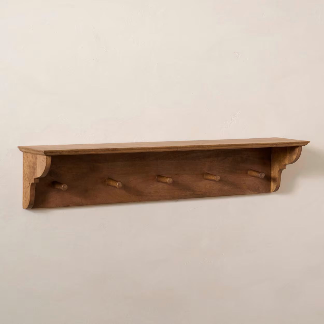 Dorothy Antiqued Wood Shelf with Pegs | Magnolia