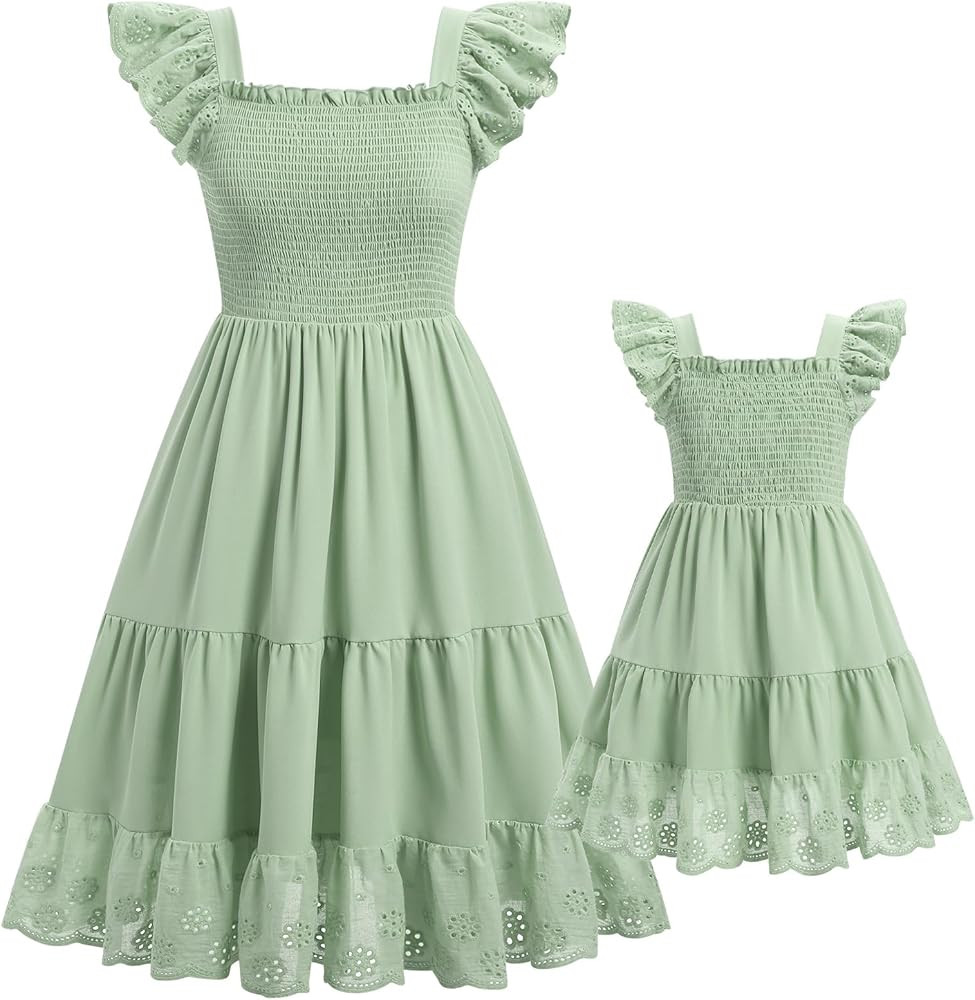 AWIBMK Mommy and Me Dress Boho Summer Casual Holiday Mother Daughter Matching Ruffle Sleeve A-lin... | Amazon (US)