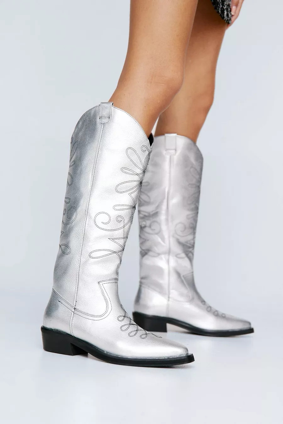 Real Leather Stitched Western Boot | Nasty Gal (US)