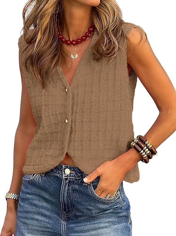 BTFBM Summer Sweater Vest for Women 2025 Sleeveless V Neck Lightweight Button Up Cardigan Knit Ta... | Amazon (US)