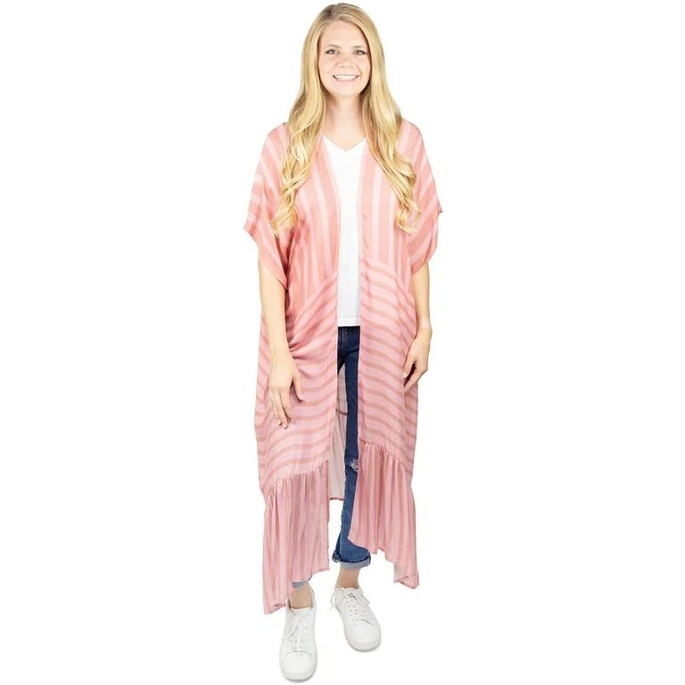 Time and Tru Women's Coral Duster Layering Piece with Stripe Pattern | Walmart (US)