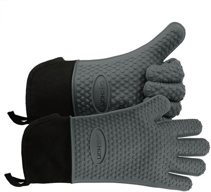 GEEKHOM Silicone BBQ Gloves X-Large, Heat Resistant Kitchen Oven Mitts, Waterproof Oven Gloves, B... | Amazon (US)
