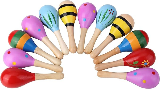 sansheng 12PCS Mini Wood Festival Maracas Toys, Wooden Maracas Festival Painting, Wooden Carnival... | Amazon (US)