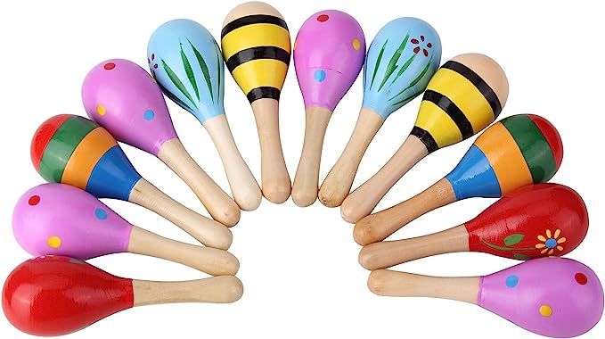 sansheng 12PCS Mini Wood Festival Maracas Toys, Wooden Maracas Festival Painting, Wooden Carnival... | Amazon (US)