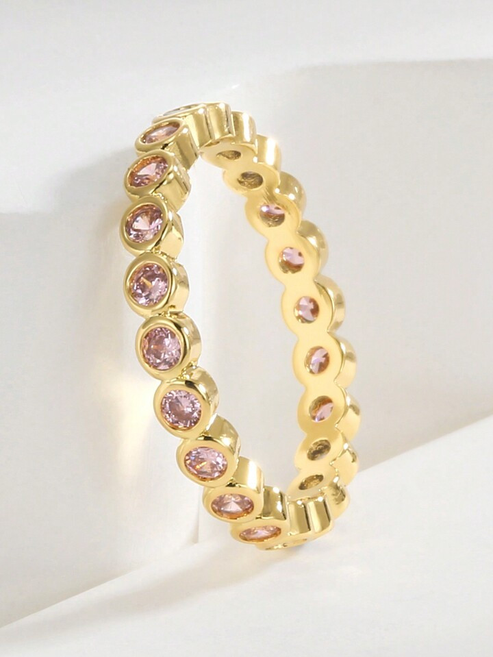 Charm-In Gold Plated Ring For Women Girls Pink CZ Band Rings | SHEIN