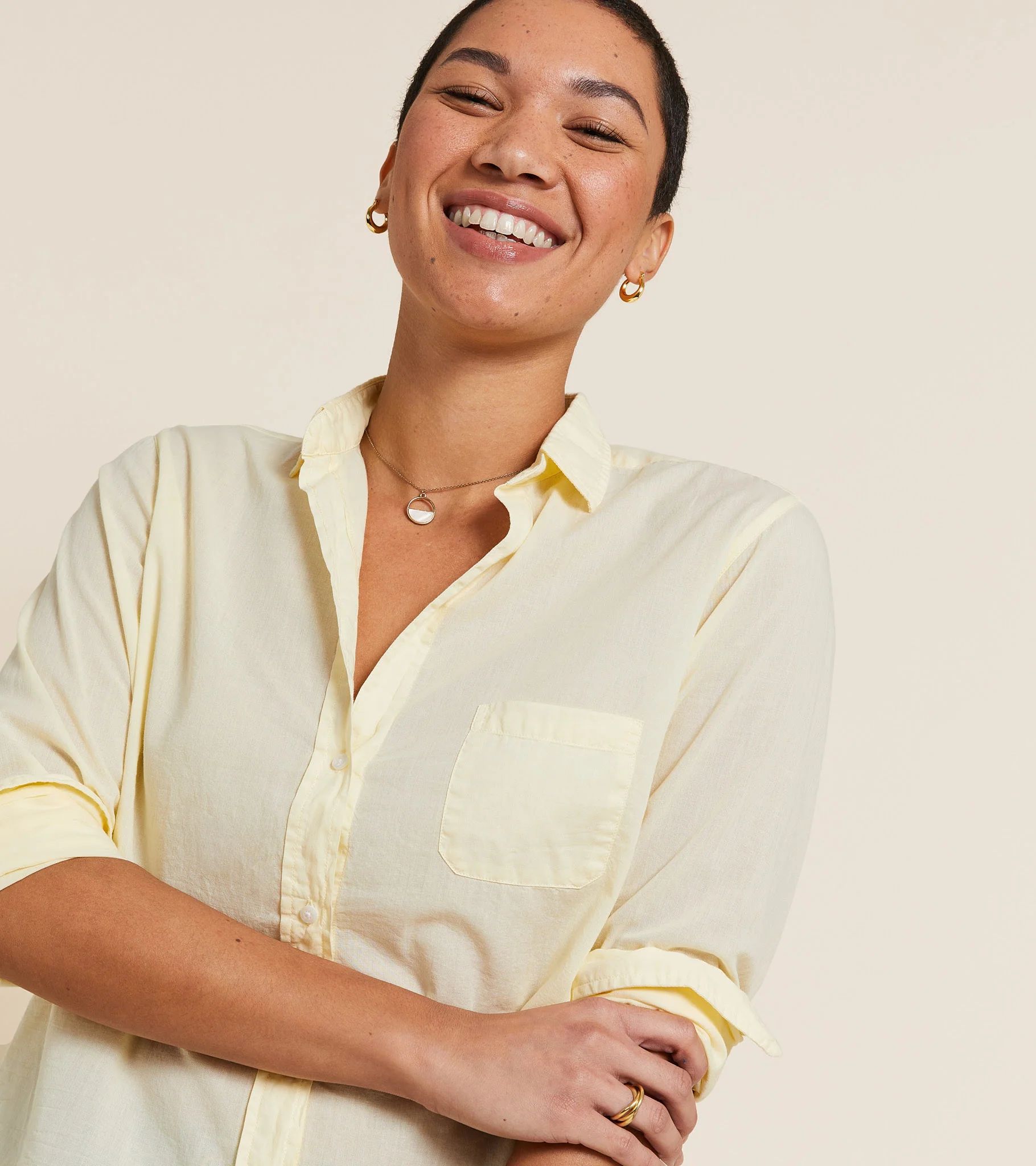 The Hero Button-Up Shirt Pale Yellow, Tissue Cotton | Grayson