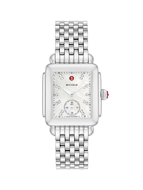 Michele Deco 16 Diamond, Mother-Of-Pearl &amp; Stainless Steel Bracelet Watch | Saks Fifth Avenue