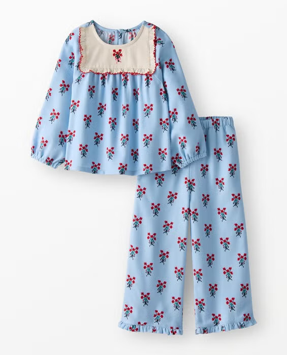 Toddler Holiday Flannel Bib Pajama Set in Bouquets On Powder Blue - 100% Recycled Polyester - Girls' Size 2 by Hanna Andersson | Hanna Andersson