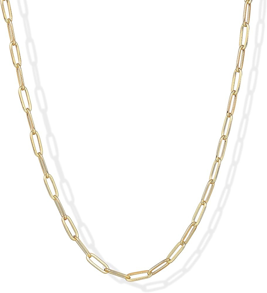 PAVOI 14K Gold Plated Curb Paperclip Box Sphere Bead Snake Herringbone and Figaro Chain Adjustabl... | Amazon (US)