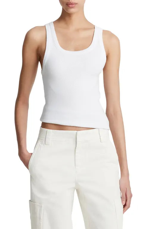 Vince Scoop Neck Rib Tank in Optic White at Nordstrom, Size Large | Nordstrom