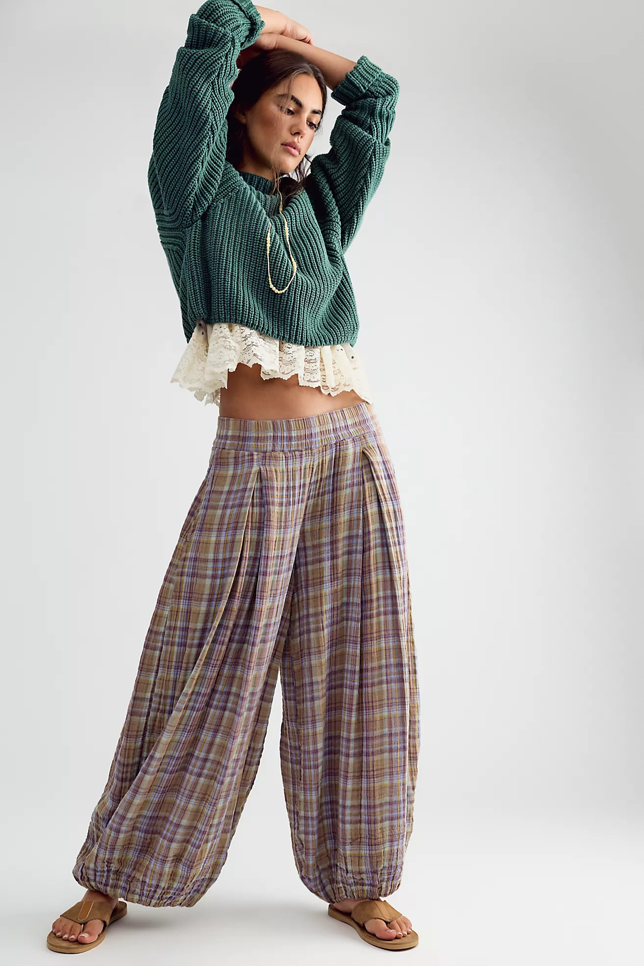 Moonflower Plaid Pull-On Balloon Pants | Free People (Global - UK&FR Excluded)