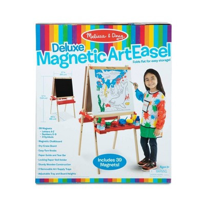 Melissa & Doug Deluxe Magnetic Standing Art Easel With Chalkboard, Dry-Erase Board, and 39 Letter and Number Magnets | Target