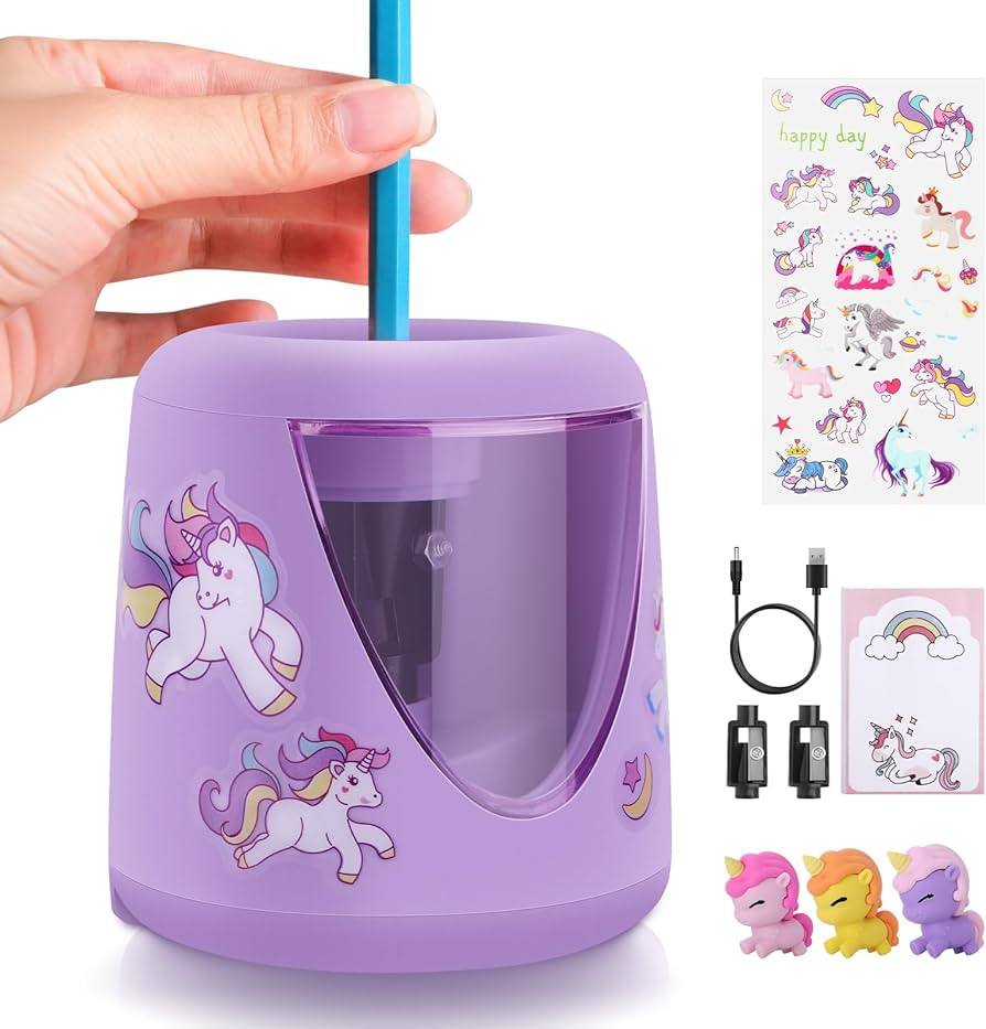 TCJJ Electric Pencil Sharpener for Kids, Unicorn Pencil Sharpeners for Home and Classroom, Cute P... | Amazon (UK)