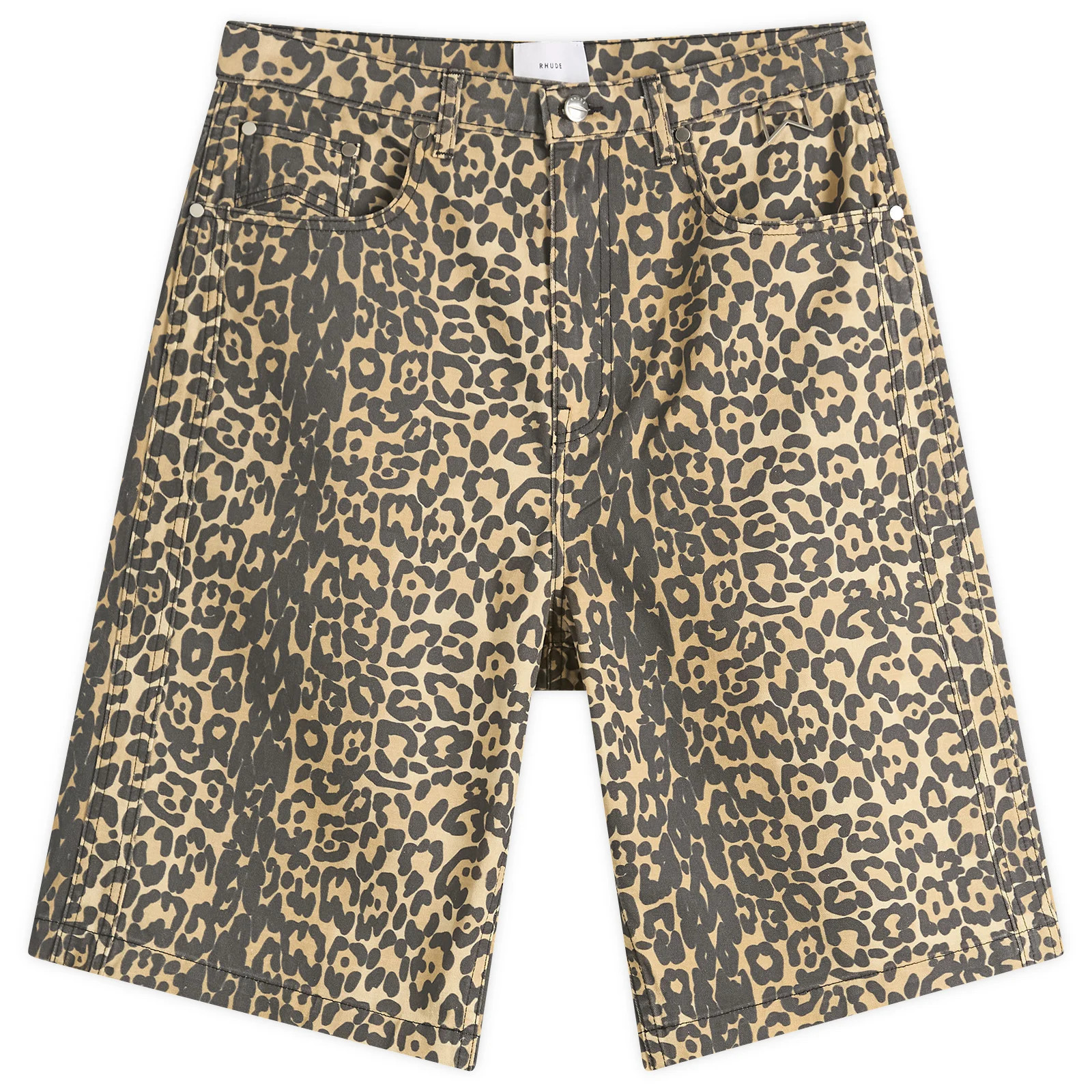 Rhude Men's Leopard Shorts in Black/Tan, Size Medium | END. Clothing