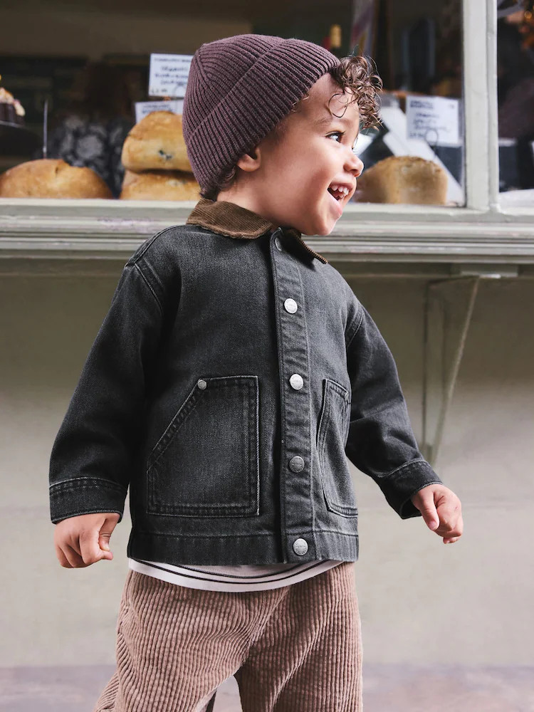 Black Denim Long Sleeve Cord Collar Shirt (3mths-7yrs) | Next EU