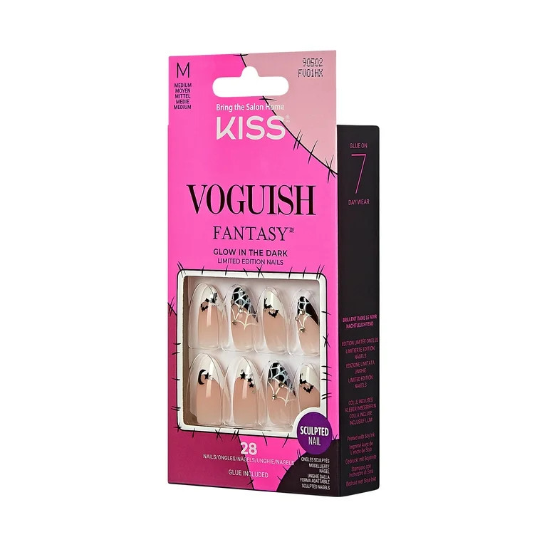 KISS Voguish Fantasy Halloween Nails, Black & White, Medium Length, Almond Shape, 'Howl-a-ween', ... | Walmart (US)