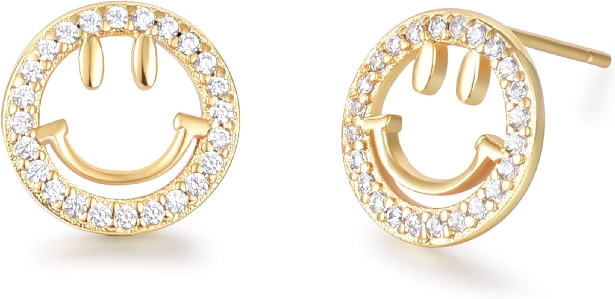 Good Luck Smiley-Face Necklaces Rings Stud-Earrings - 18K Gold and Silver Plated Dainty Happy face J | Amazon (US)