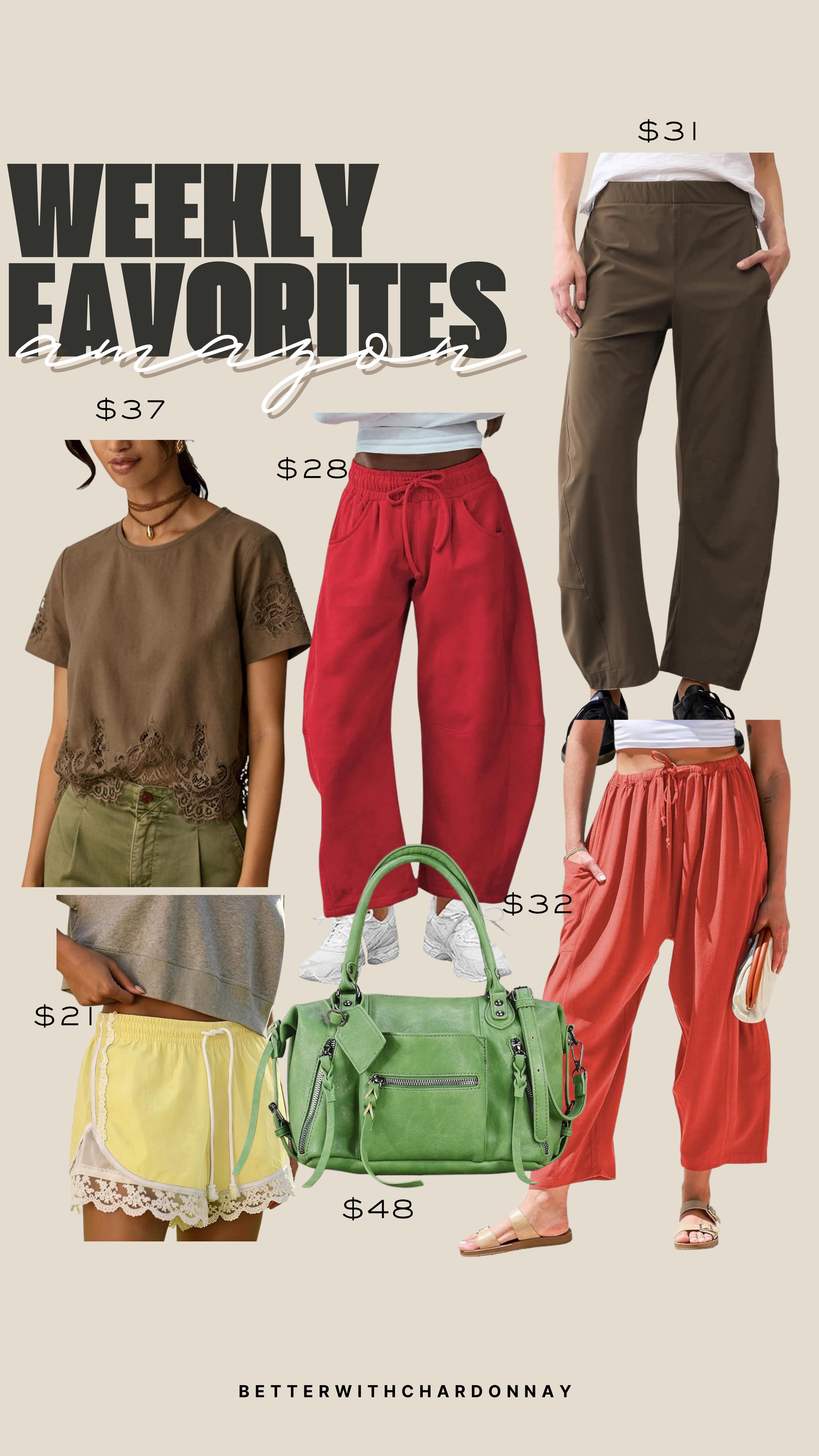 Amazon weekly favorites!

amazon finds, amazon style, amazon fashion, summer style, summer pants, lace shorts 

 #LTKSeasonal #LTKMidsize