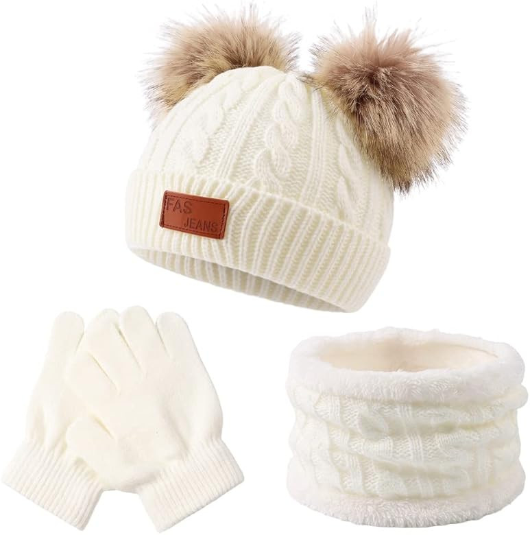 Yuoahcn Kids Winter Beanie Hat Scarf Gloves Set Knit Warm Toddler Winter Cap Gloves Neck Warmer for  | Amazon (US)