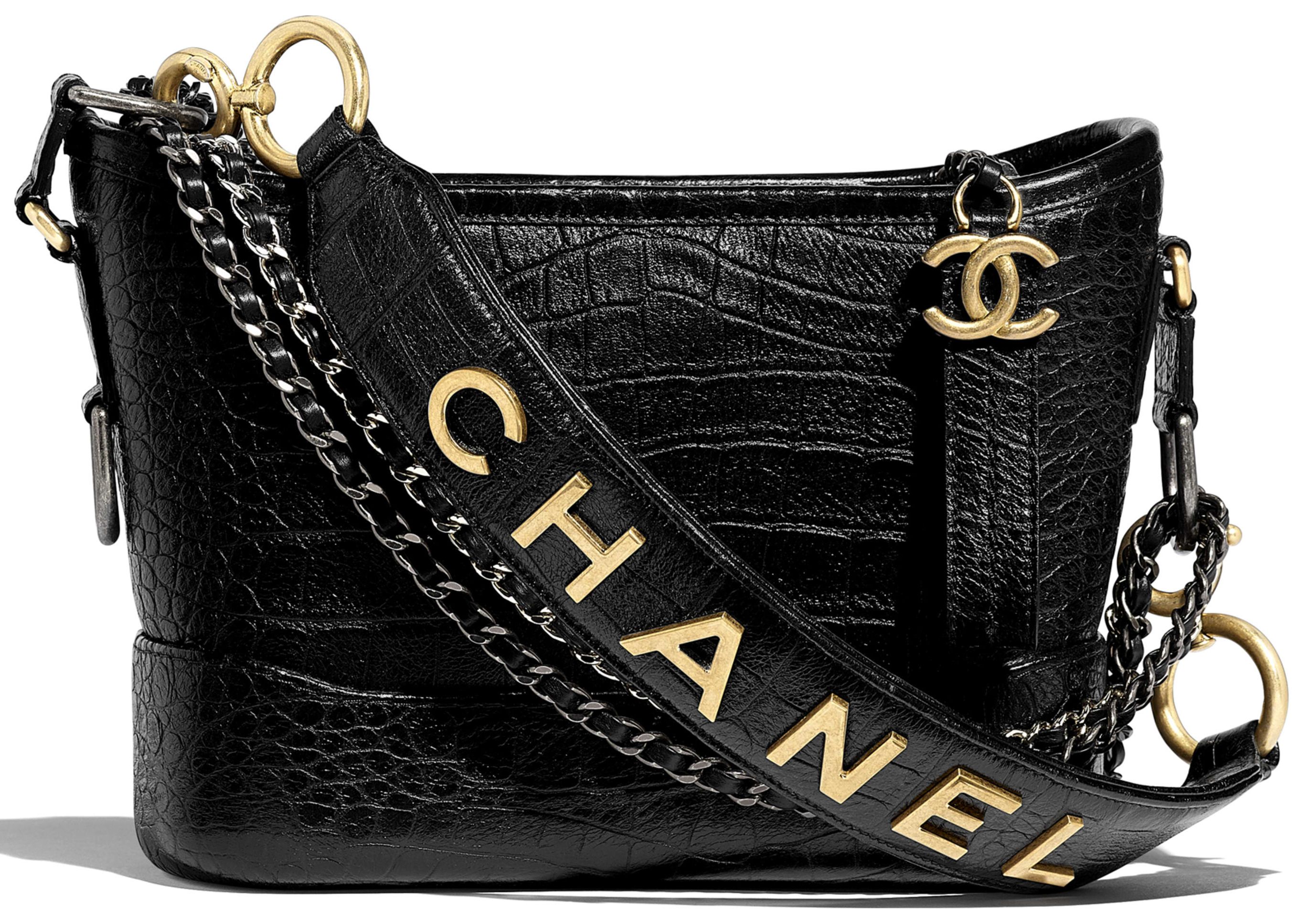 Chanel Gabrielle Hobo Bag Crocodile Embossed Calfskin Gold/Silver-tone Small Black | StockX