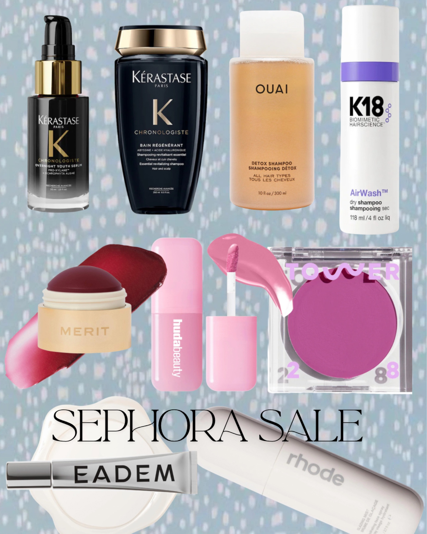 What I’m restocking from Sephora:

Kérastase: their new shampoo and hair treatment for aging hair has been an important addition to my routine. The serum softens & hydrates the hair (I apply at night before bed).

My fave detox shampoo + fave and only dry shampoo I use - k18 has the best tech on the market. 

For blush: I combine the color apres from merit with the color ube from Huda Beauty and it creates the perfect cool toned flush on my cheeks.

The tower 28 lip and cheek balm is what I use to give my lips a little cool toned color (I apply this after lip liner and before gloss).

You’ve heard me rave about the EADEM lip balm - best I’ve ever used + the Rhode glazing serum spray is glass skin in a bottle. 

@sephora AD