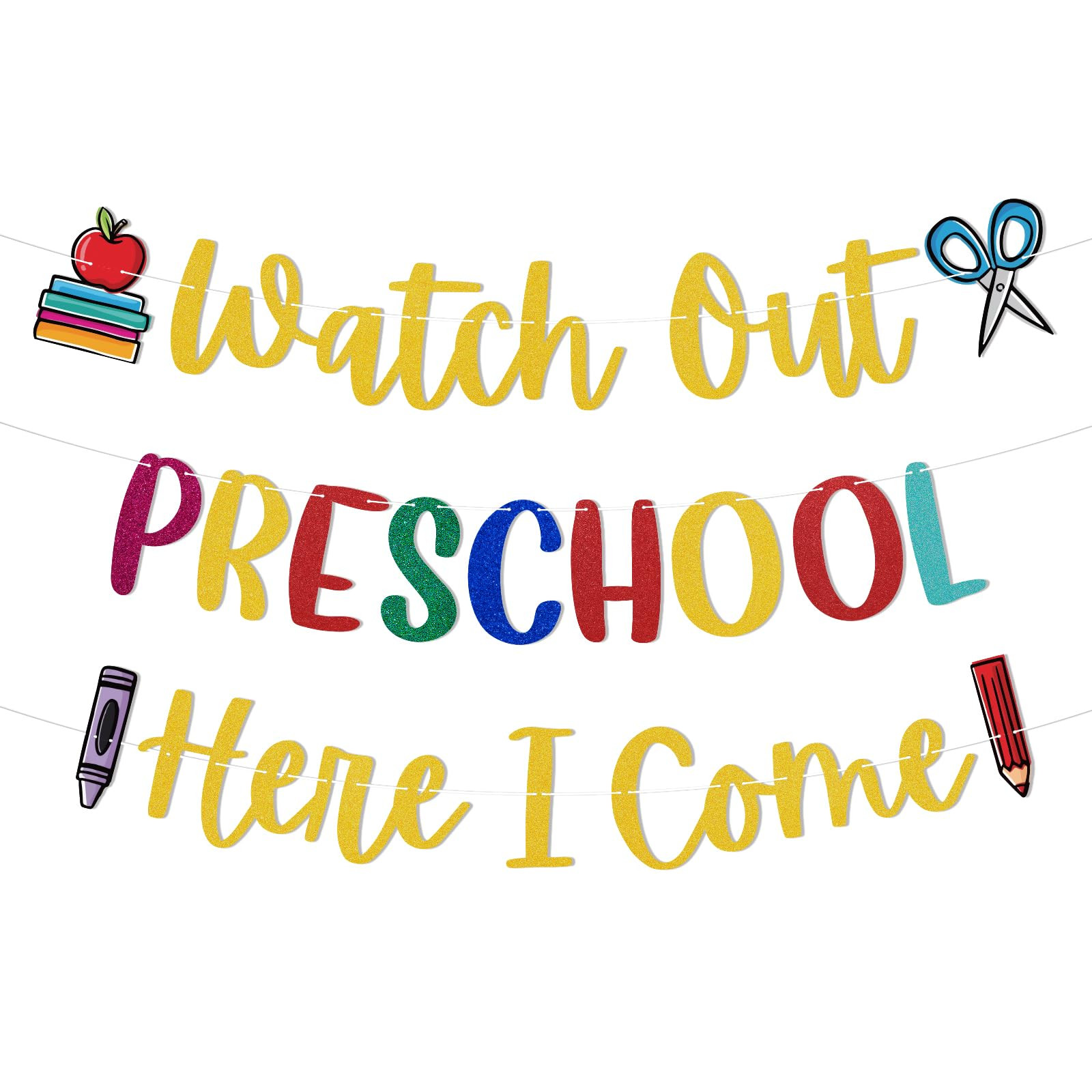 Watch Out Preschool Here I Come Banner -First Day of Preschool Classroom Decorations, First Day o... | Amazon (US)