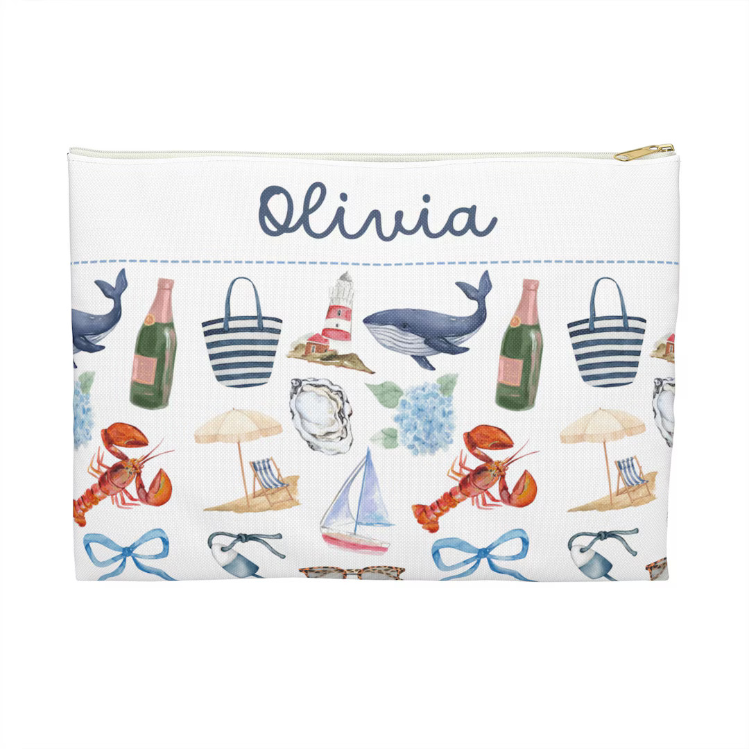 Custom Coastal Coquette Accessory Pouch; New England, Nantucket, Cape Cod, Hamptons, Maine, Bache... | Etsy (US)