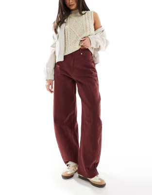 ASOS DESIGN high waisted barrel leg jeans in burgundy | ASOS (Global)