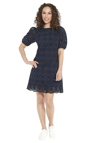 London Times Women's Dresses Summer Puff Sleeve Mini Dress for Women | Short Cotton Eyelet Womens Dresses, Navy Blazer, 14 | Amazon (US)