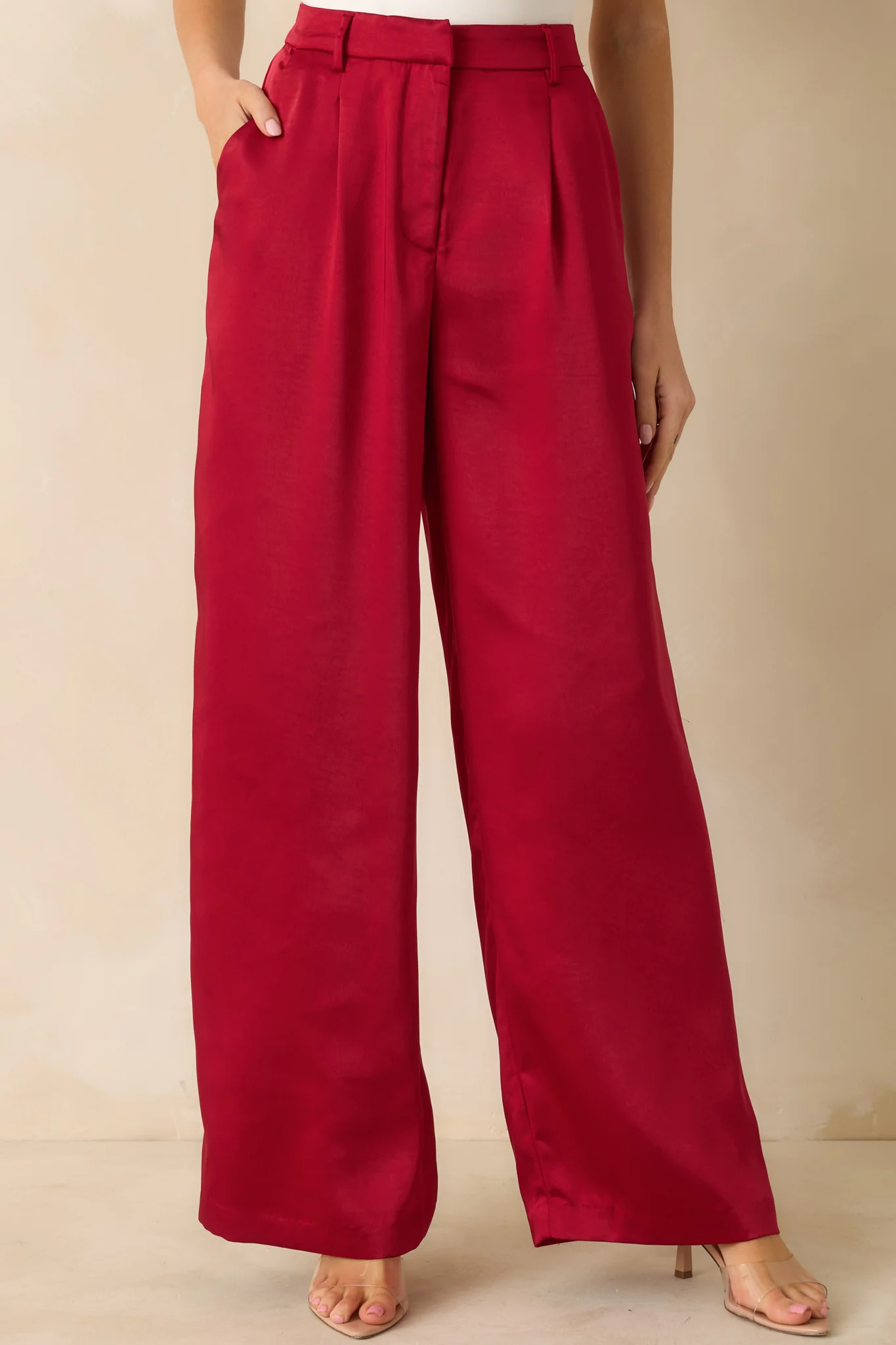 Star Status Red Shimmer Wide Leg Pants | Red Dress