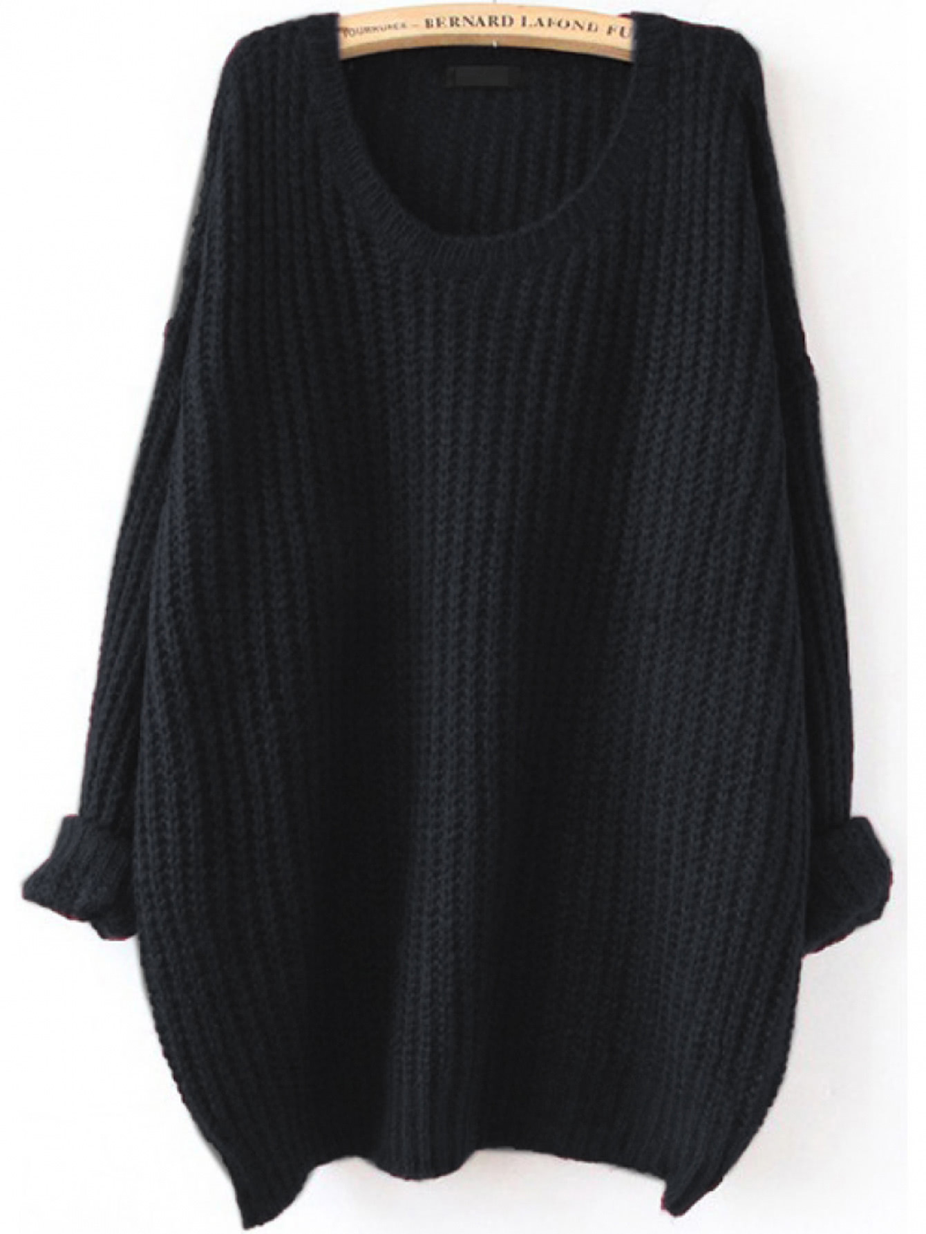 Black Drop Shoulder Textured Sweater | SHEIN