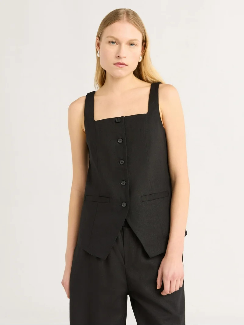 Scoop Women's and Women's Plus Linen Blend Longline Vest, Sizes XS-4X | Walmart (US)