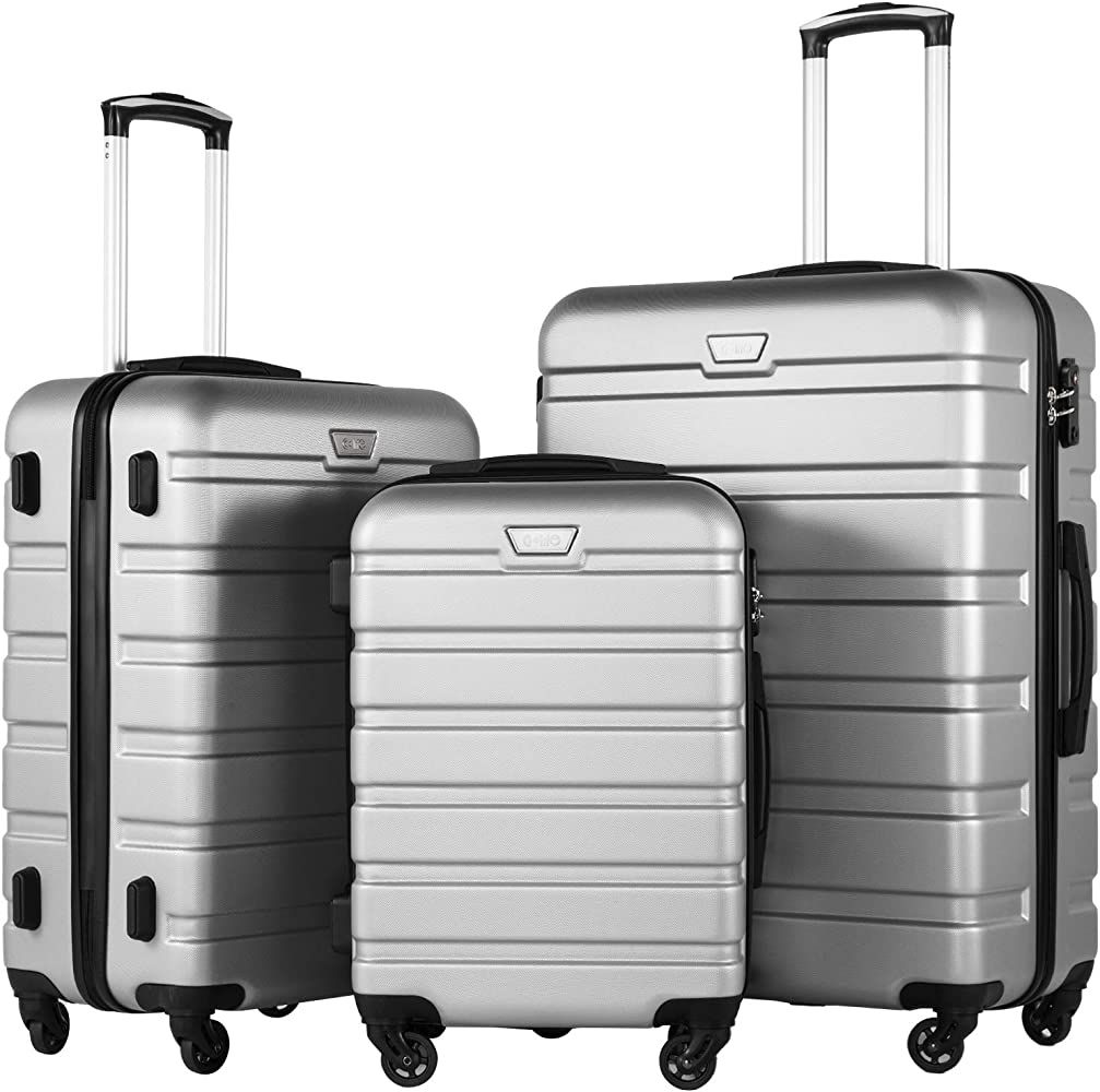 Coolife Luggage 3 Piece Set Suitcase Spinner Hardshell Lightweight TSA Lock (sliver3) | Amazon (US)