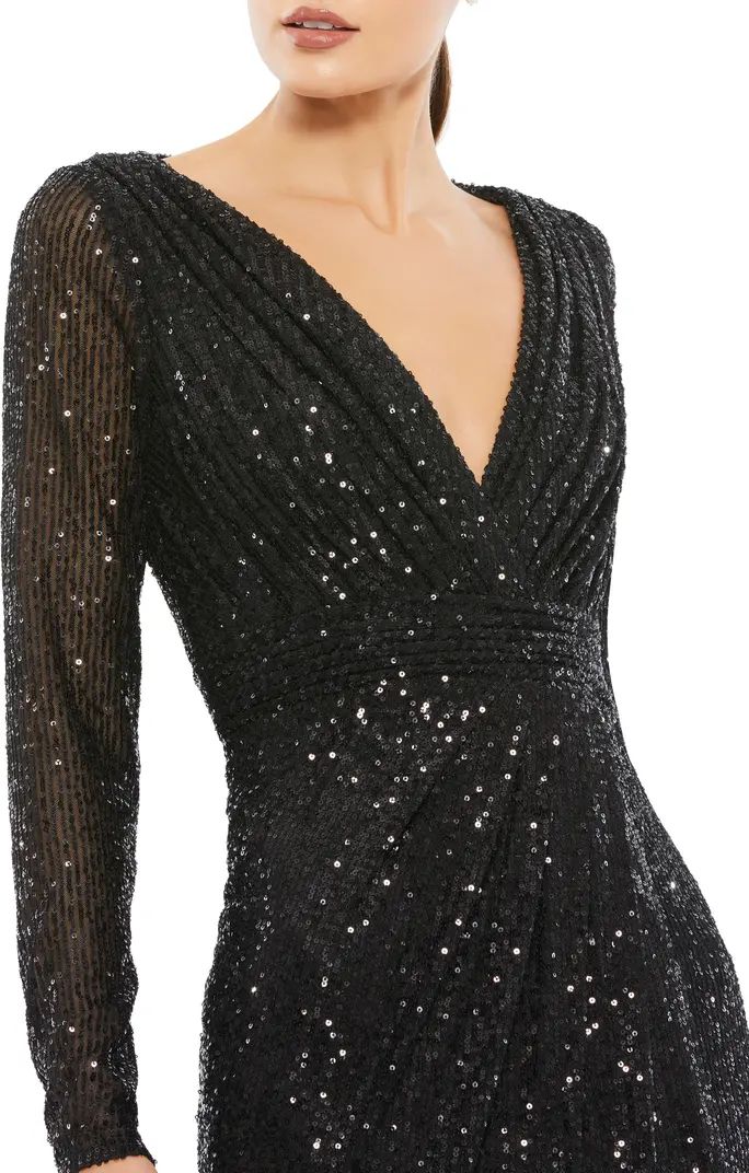 Sequin Long Sleeve Faux Wrap Gown | Nordstrom